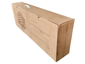 Caja para transportar jamones con diseño elegante y asa práctica